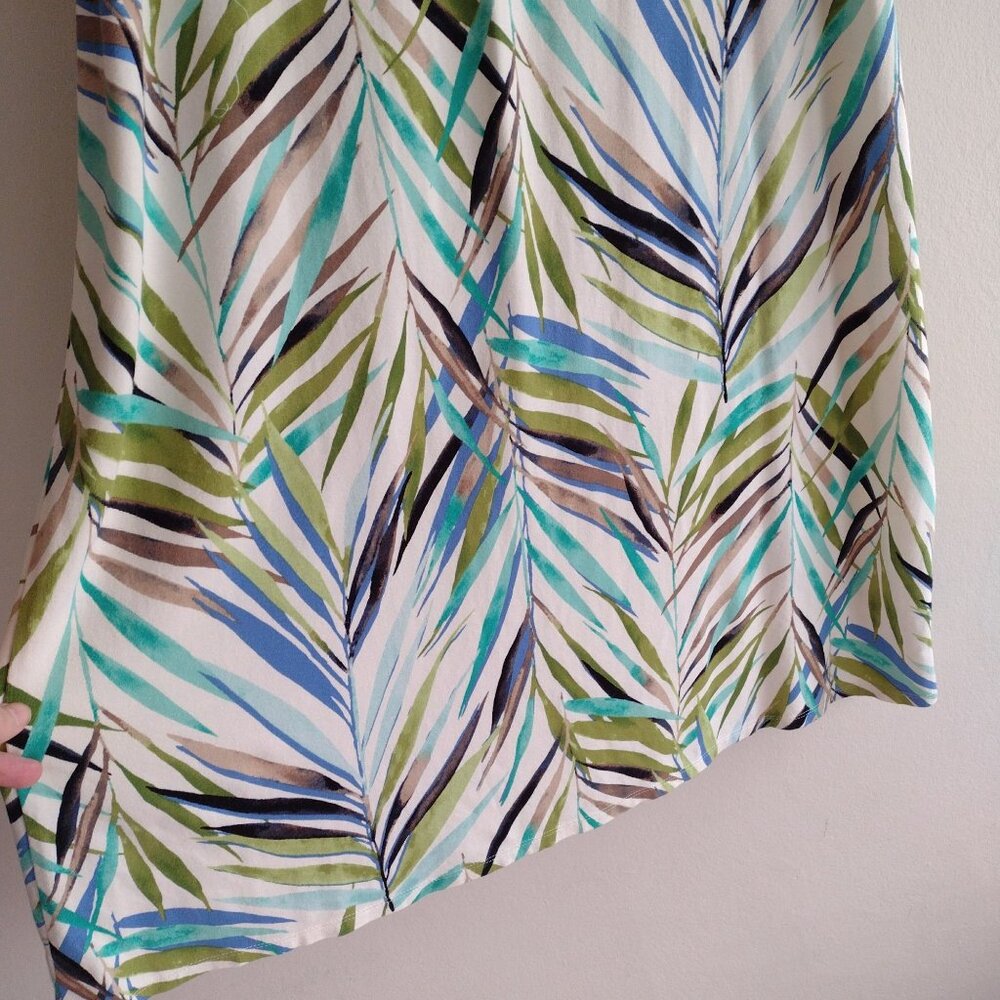 J Jill Wearever Collection Tropical Print Dress L Flowy Knit Easy Wear Midi - Picture 6 of 10